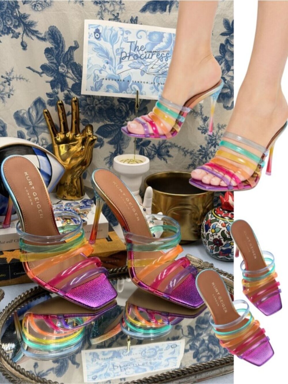 🆕 KURT GEIGER LONDON 🧿 NWOB Maddison Jelly Strap Sandal, Rainbow - Sz 39 US8.5